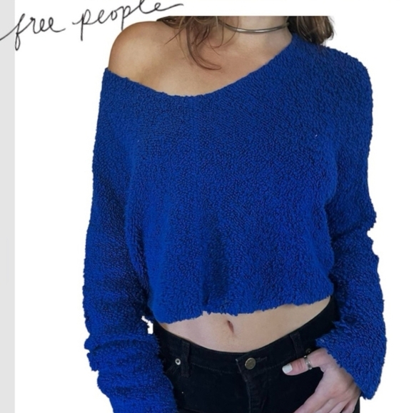 Free People Popcorn Oversized Cropped V-Neck Pullover Sweater NWOT - Picture 1 of 13